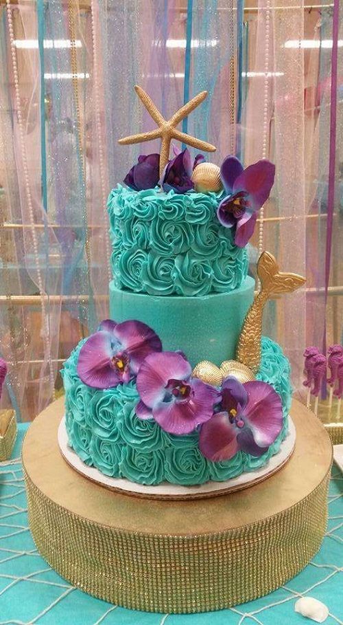 کیک تولد با تم سبز آبی و بنفش